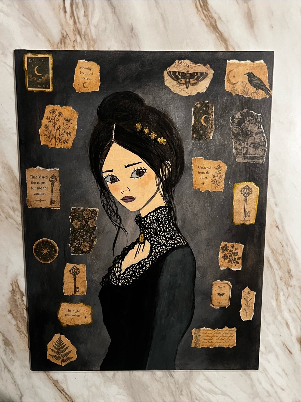 Gothic Portrait Mixed-Media Wall Art - Black & Gold Accents